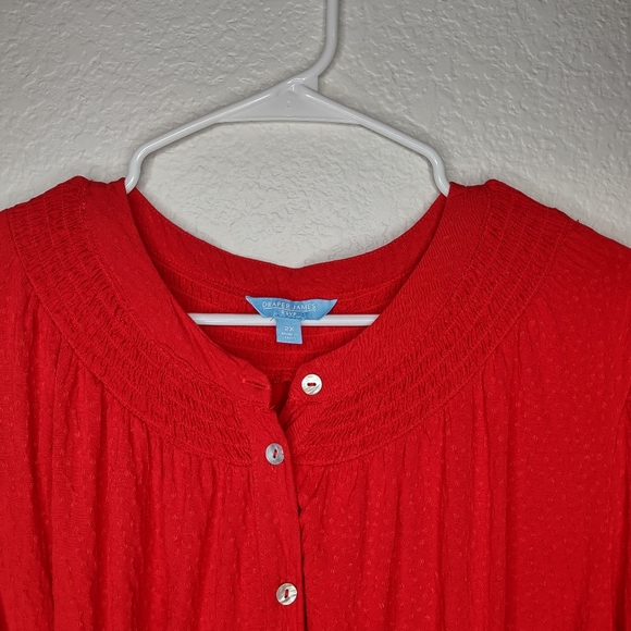 Draper James RSVP Woman’s Plus Size 2X Short Sleeve Button Down Red Blouse - Picture 2 of 7